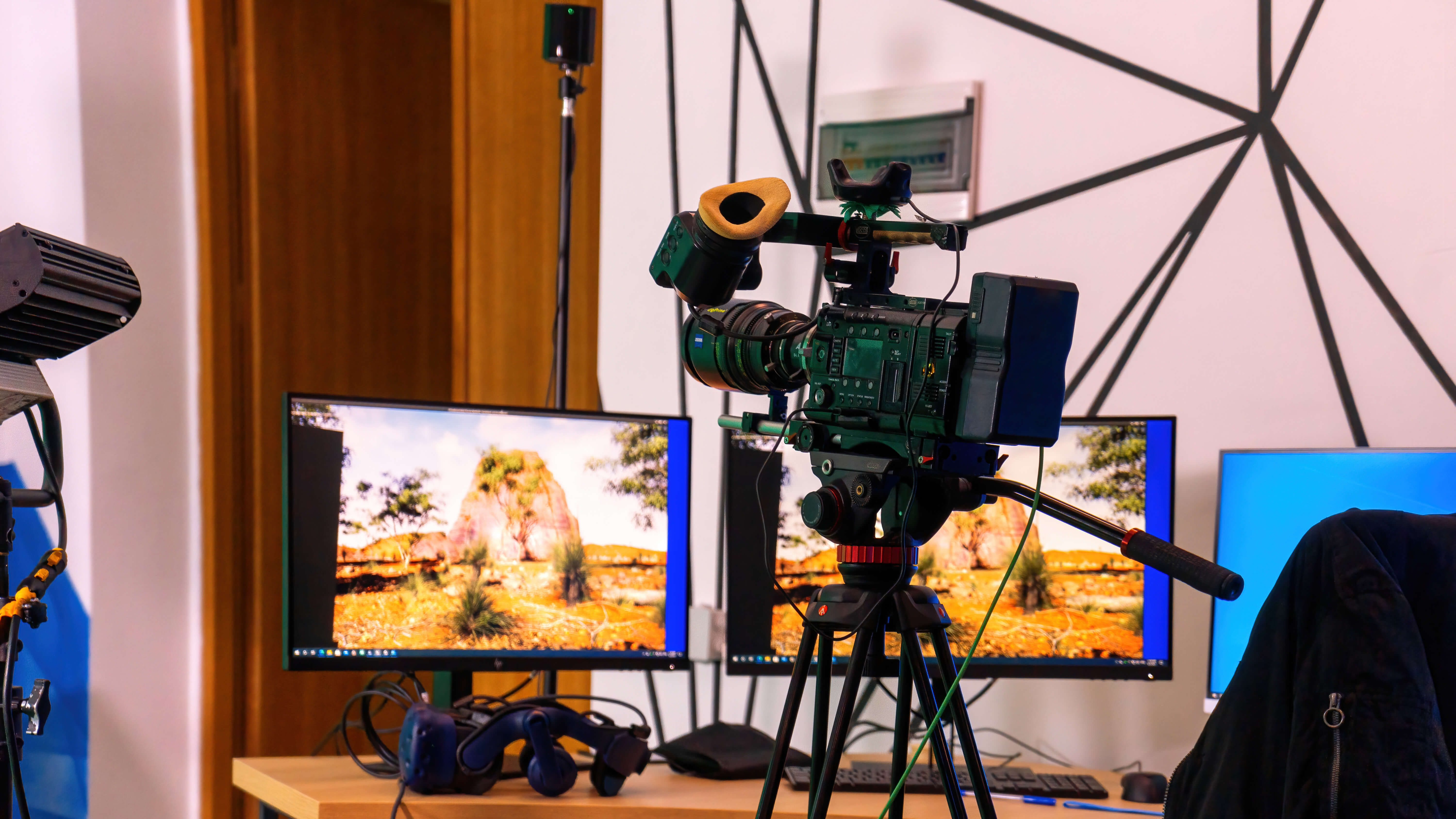 professional media industry-video-camera-stand-with-monitors-table-studio-virtual-production